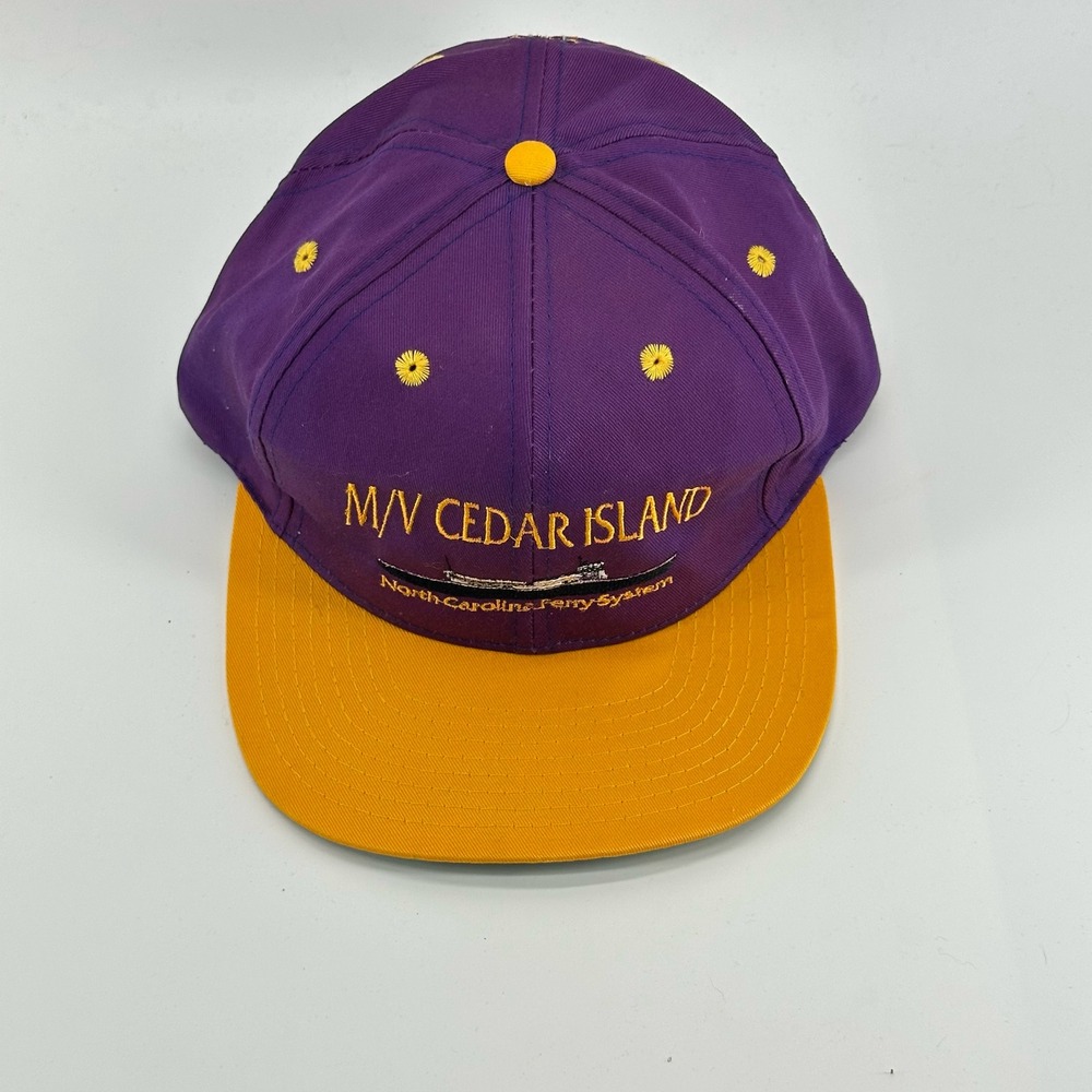 Vintage Cedar Island NC Snapback Hat Mens Purple M/V Ferry Pirate Script 90's - Picture 5 of 7